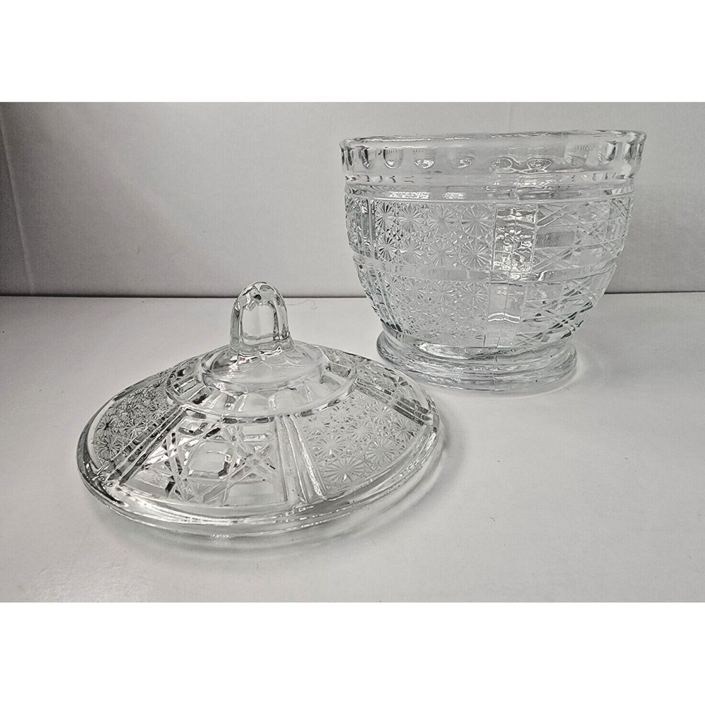 Daisy and Cane Pattern Lidded Clear Biscuit Sugar Jar Candy Dish - KIG Indonesia